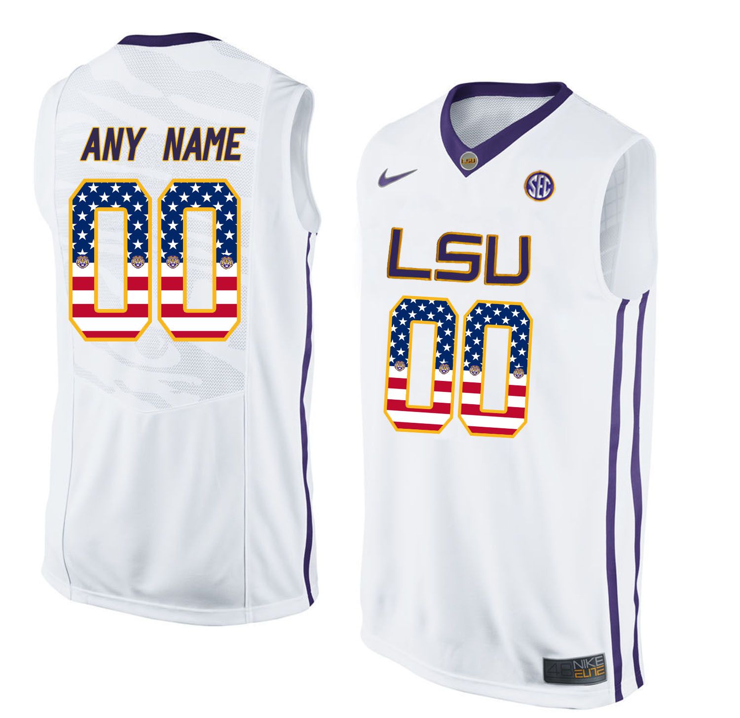 Men LSU Tigers 00 Any name White Flag Customized NCAA Jerseys1